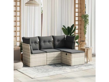 4dílná zahradní sedací souprava a podušky světle šedá polyratan 3263118