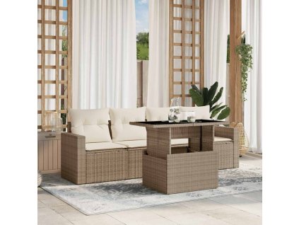 5dílná zahradní sedací souprava s poduškami béžová polyratan 3267098