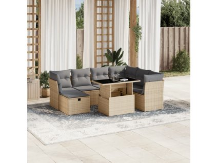 8dílná zahradní sedací souprava s poduškami béžová polyratan 3274679