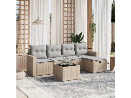 6dílná zahradní sedací souprava a podušky mix béžové polyratan 3263475