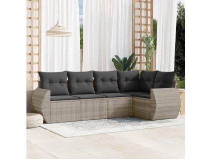 5dílná zahradní sedací souprava a podušky světle šedá polyratan 3253669