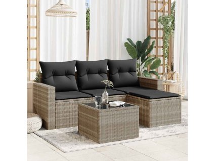 5dílná zahradní sedací souprava a podušky světle šedá polyratan 3251219