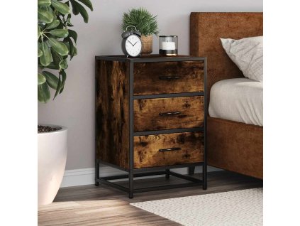 Noční stolek kouřový dub 40x34,5x60 cm kompozitní dřevo a kov 848721