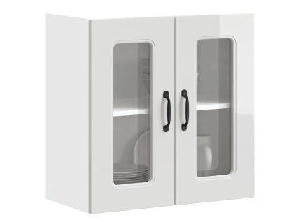 Kuchyňská nástěnná skříňka se skleněnými dvířky "Kalmar" z vysoce lesklého bílého dřeva 853669