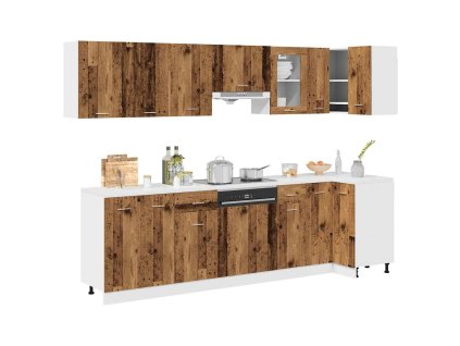 Sada 11dílná kuchyňských skříněk old wood kompozitní dřevo 3328579