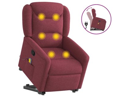 Zvedací masážní polohovací křeslo vínové textil 3303207