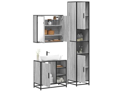 3dílný set koupelnového nábytku šedý sonoma kompozitní dřevo 3301088