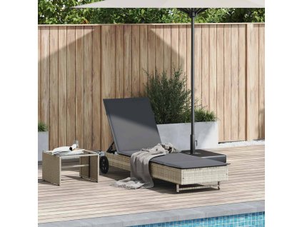 Zahradní lehátko s kolečky a poduškou světle šedé polyratan 4104038