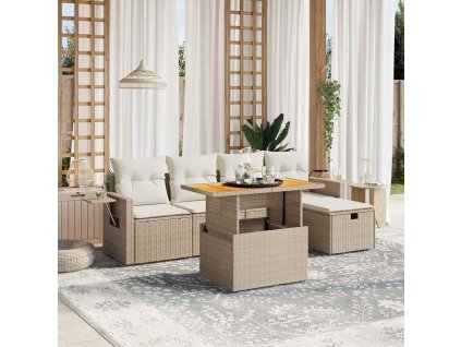 6dílná zahradní sedací souprava s poduškami béžová polyratan 3275697