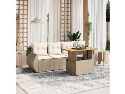 5dílná zahradní sedací souprava s poduškami béžová polyratan 3272073