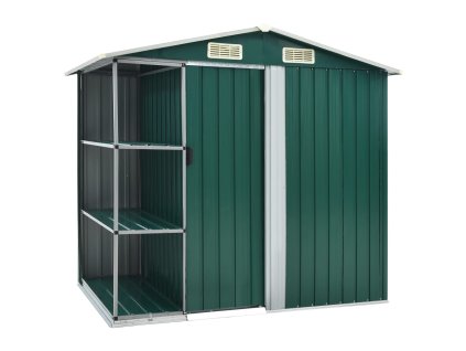 Zahradní domek s regálem zelený 205 x 130 x 183 cm železo 47104