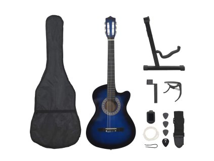 12dílný folkový akustický kytarový set se 6 strunami modrý 38'' 70135