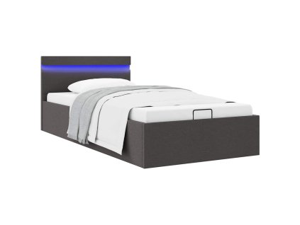 Rám postele s úložným prostorem LED tmavě šedý textil 100x200cm 285601
