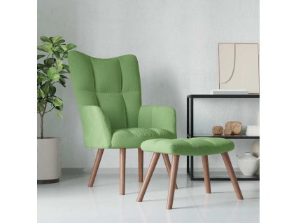 Relaxační křeslo se stoličkou světle zelené samet 328065