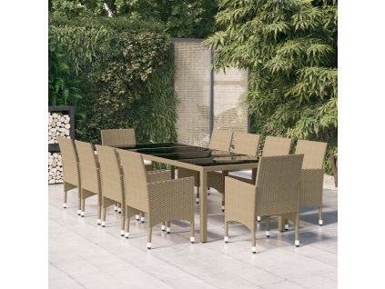 11dílný zahradní jídelní set polyratan béžový 3058574