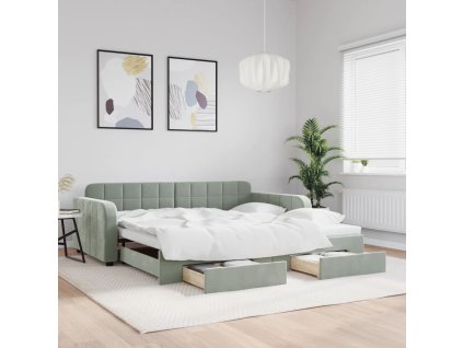 Válenda s přistýlkou a zásuvkami světle šedá 100 x 200 cm samet 3196984