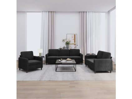 3dílná sedací souprava černá samet 3201939