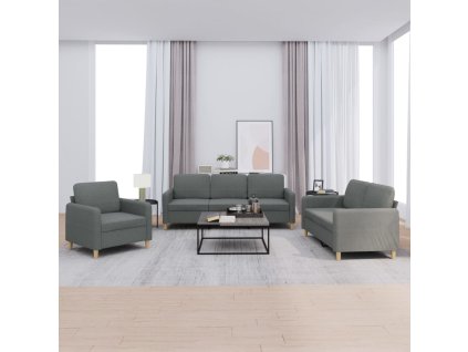 3dílná sedací souprava s poduškami tmavě šedá textil 3202055