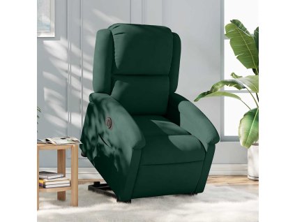 Elektrické zvedací polohovací křeslo tmavě zelené samet 3204324