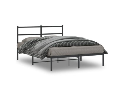 Kovový rám postele s čelem černý 140 x 190 cm 355365