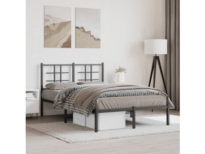 Kovový rám postele s čelem černý 120 x 190 cm 355558