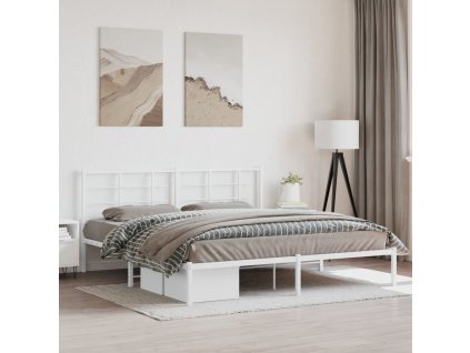 Kovový rám postele s čelem bílý 183 x 213 cm 355615