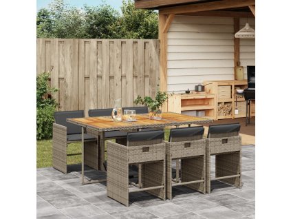 7dílný zahradní jídelní set s poduškami šedý polyratan 3211094