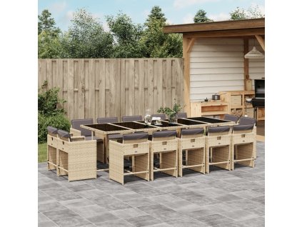 15dílný zahradní jídelní set s poduškami mix béžové polyratan 3211236