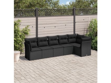6dílná zahradní sedací souprava s poduškami černá polyratan 3217655