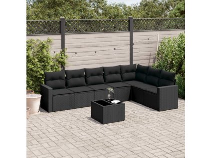 8dílná zahradní sedací souprava s poduškami černá polyratan 3219045