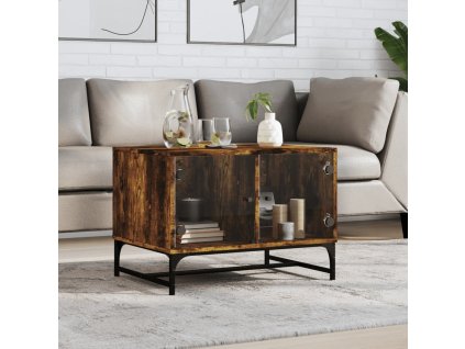 Konferenční stolek skleněná dvířka kouřový dub 68,5x50x50 cm 836543