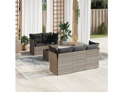 6dílná zahradní sedací souprava a podušky světle šedá polyratan 3249091