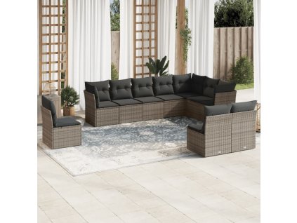 10dílná zahradní sedací souprava s poduškami šedá polyratan 3217800