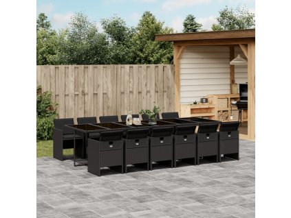 13dílný zahradní jídelní set s poduškami černý polyratan 3210583