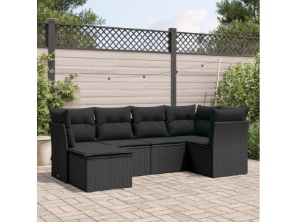 6dílná zahradní sedací souprava s poduškami černá polyratan 3217945