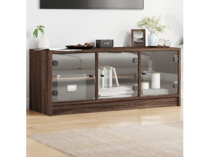 TV skříňka se skleněnými dvířky hnědý dub 102x37x42 cm 836412