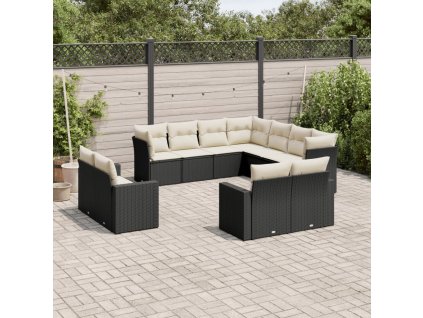 11dílná zahradní sedací souprava s poduškami černá polyratan 3219116