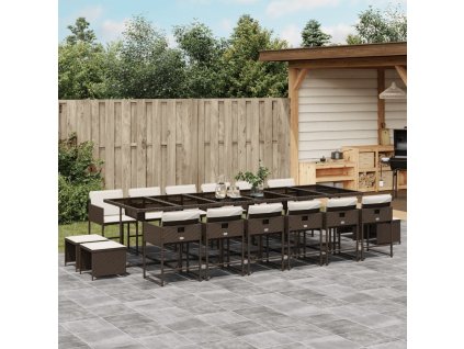 17dílný zahradní jídelní set s poduškami hnědý polyratan 3211365