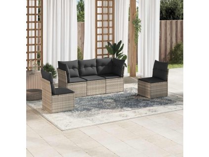 5dílná zahradní sedací souprava a podušky světle šedá polyratan 3217352