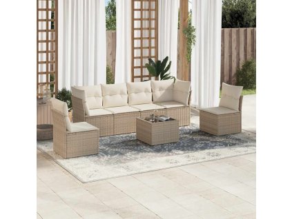 7dílná zahradní sedací souprava s poduškami béžová polyratan 3217378