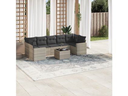 8dílná zahradní sedací souprava a podušky světle šedá polyratan 3218732