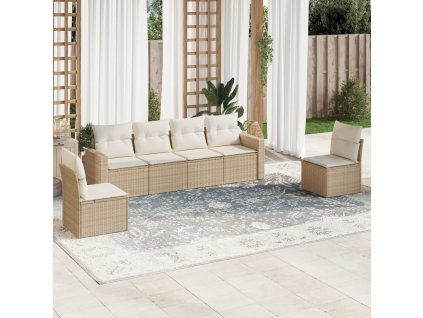 6dílná zahradní sedací souprava s poduškami béžová polyratan 3218798
