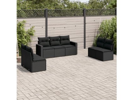 7dílná zahradní sedací souprava s poduškami černá polyratan 3218815