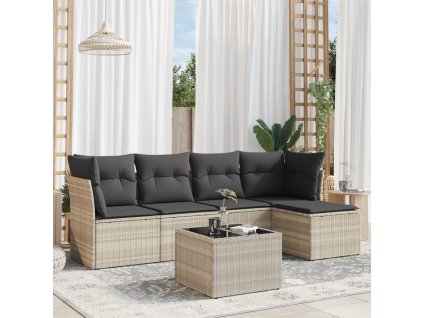 6dílná zahradní sedací souprava a podušky světle šedá polyratan 3217572