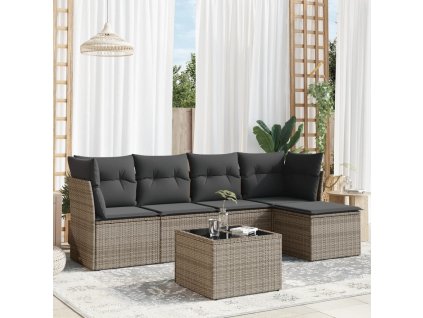 6dílná zahradní sedací souprava s poduškami šedá polyratan 3217570