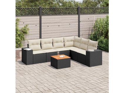 7dílná zahradní sedací souprava s poduškami černá polyratan 3257792