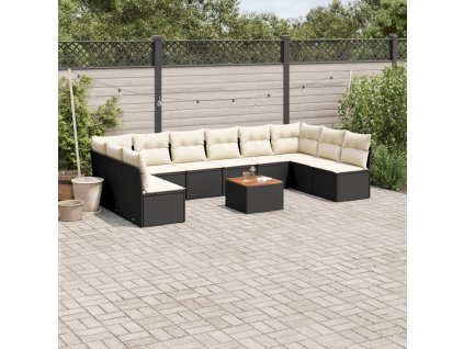 11dílná zahradní sedací souprava s poduškami černá polyratan 3223795