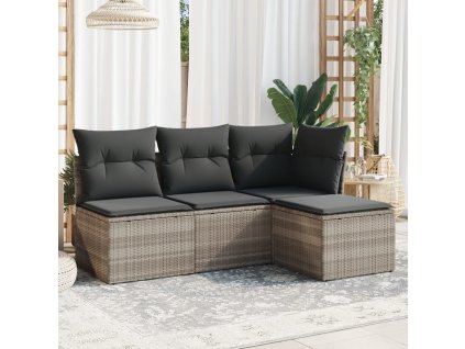 4dílná zahradní sedací souprava a podušky světle šedá polyratan 3249341