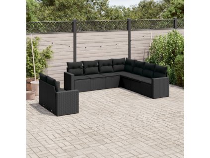 9dílná zahradní sedací souprava s poduškami černá polyratan 3219135