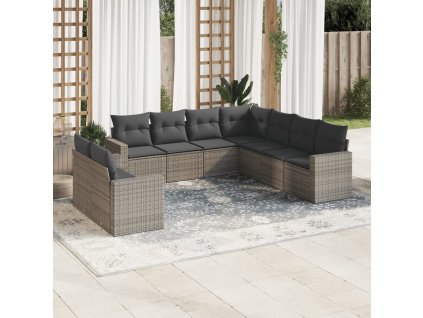 9dílná zahradní sedací souprava s poduškami šedá polyratan 3219140